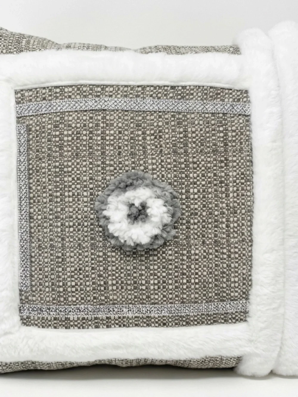 Luxury Tweed Accent cushion cover. 20/20 inch Faux Fur,Grey,ivoryand silver.